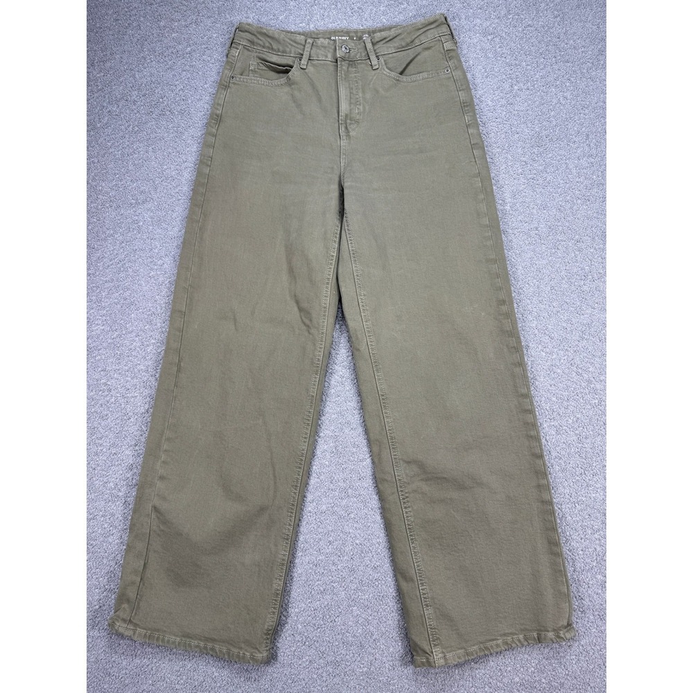 Old Navy Wide Leg Pants Women's 8 Olive Green Extra High Rise Baggy Cotton Y2K
